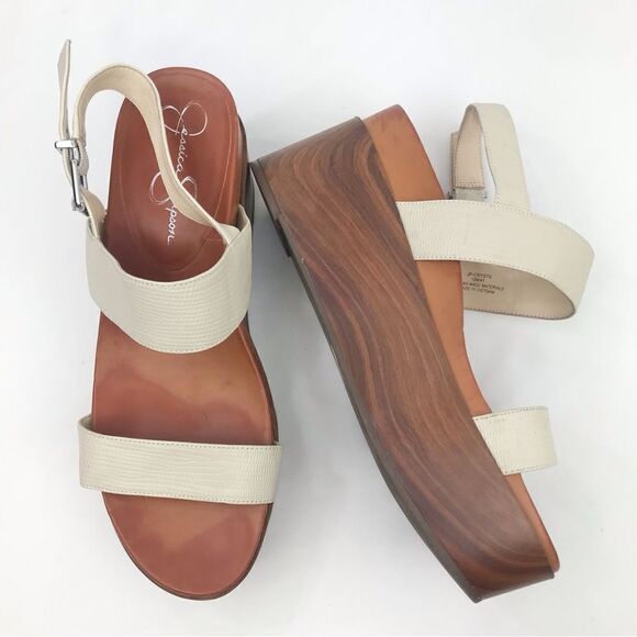 Jessica Simpson CRYSTIL Cream Brown Chunky Wood Platform Sandals - Picture 3 of 16